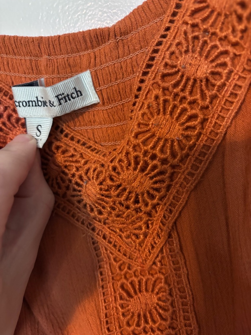 Abercrombie Rust Boho Lace Mini Dress Spaghetti Strap Sundress Size Small - Picture 8 of 13